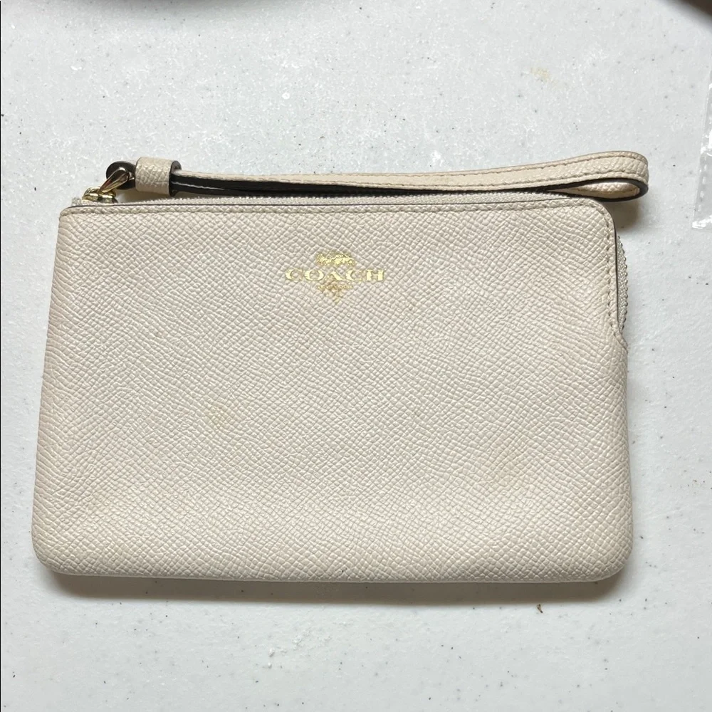 Coach Small Ivory Textured Leather Wristlet
